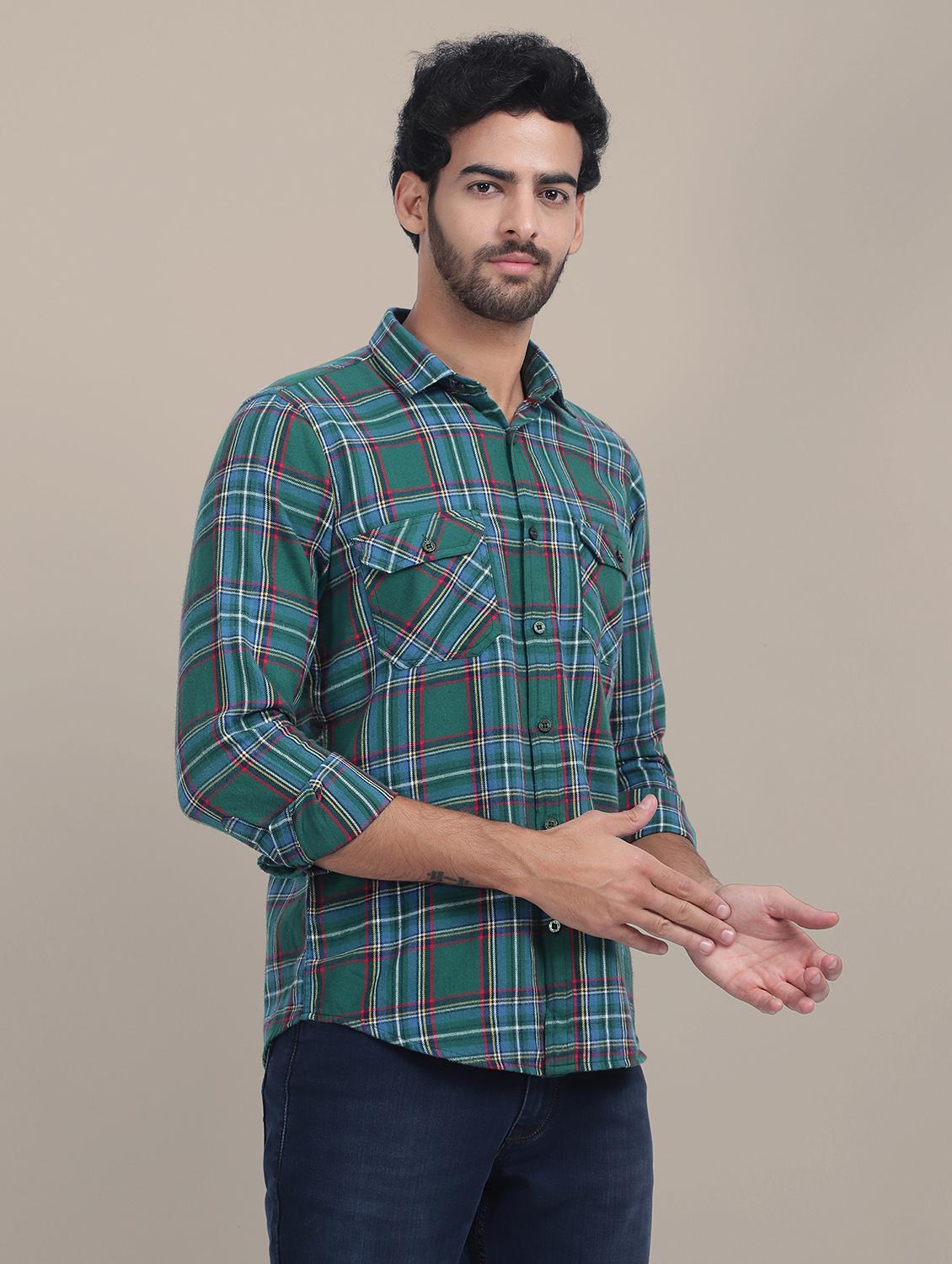 men regular fit checkered double pocket casual shirt - 21636344 -  Standard Image - 1