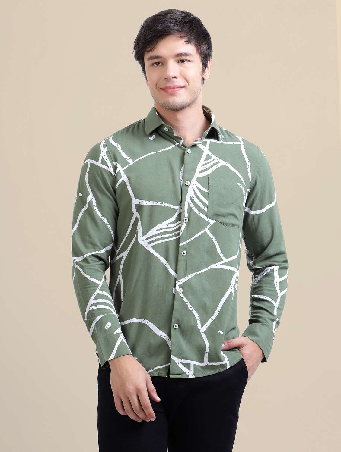 men regular fit printed single pocket casual shirt