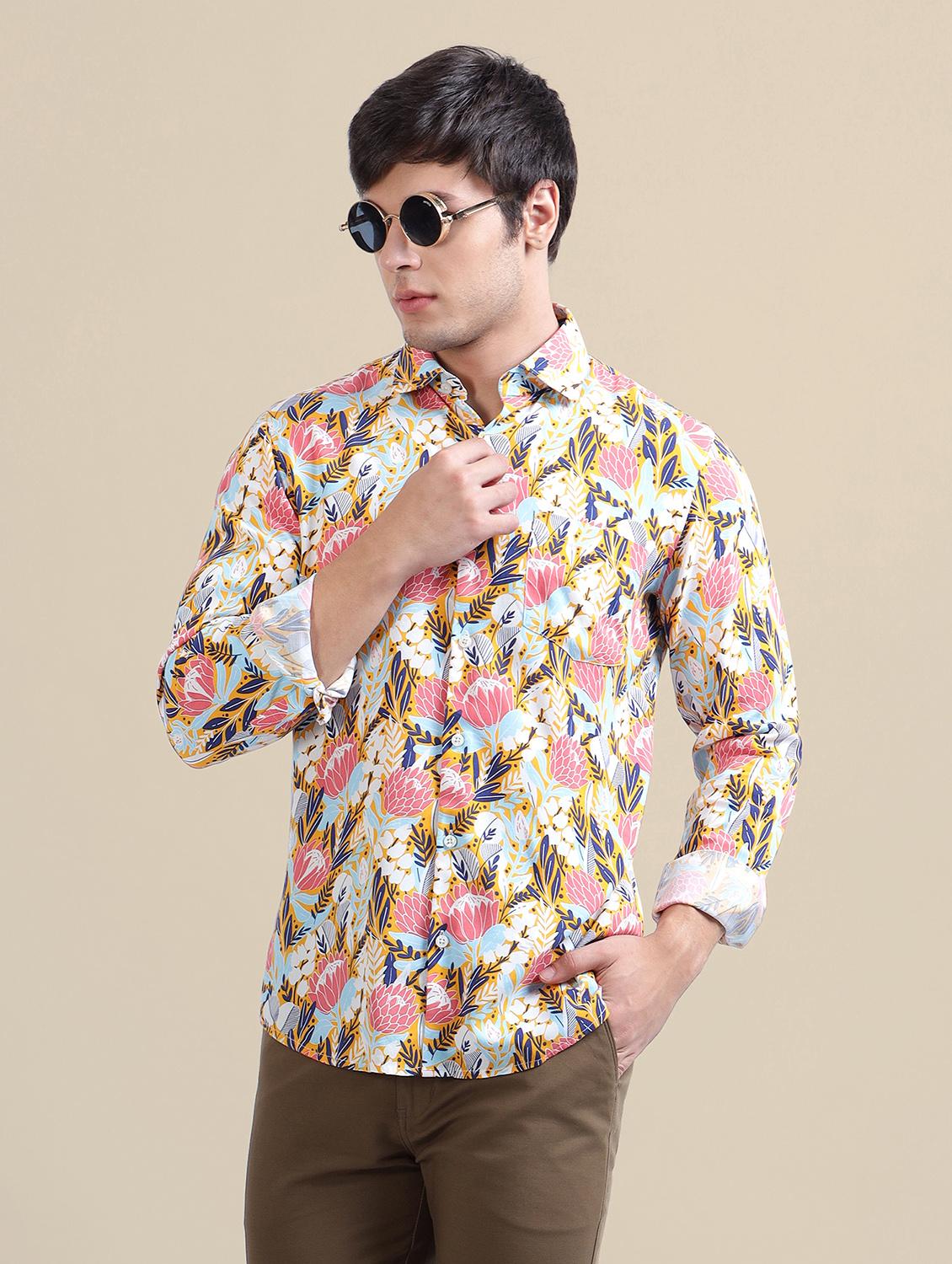men regular fit printed single pocket casual shirt - 21636358 -  Standard Image - 1