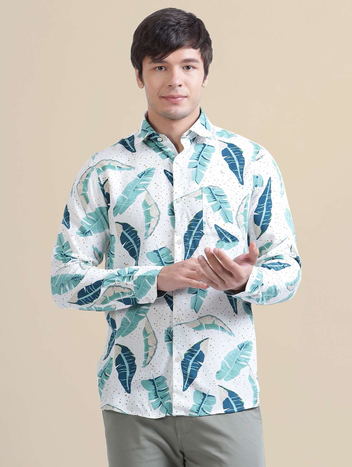 men regular fit printed single pocket casual shirt