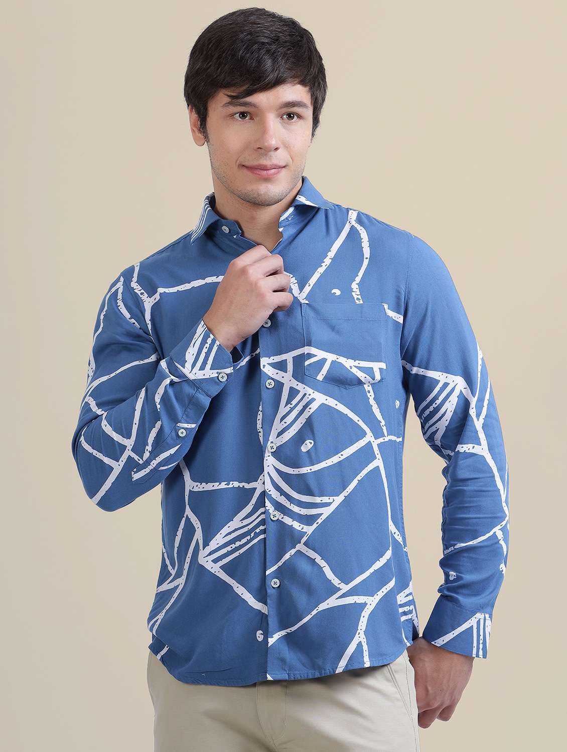 men regular fit printed single pocket casual shirt