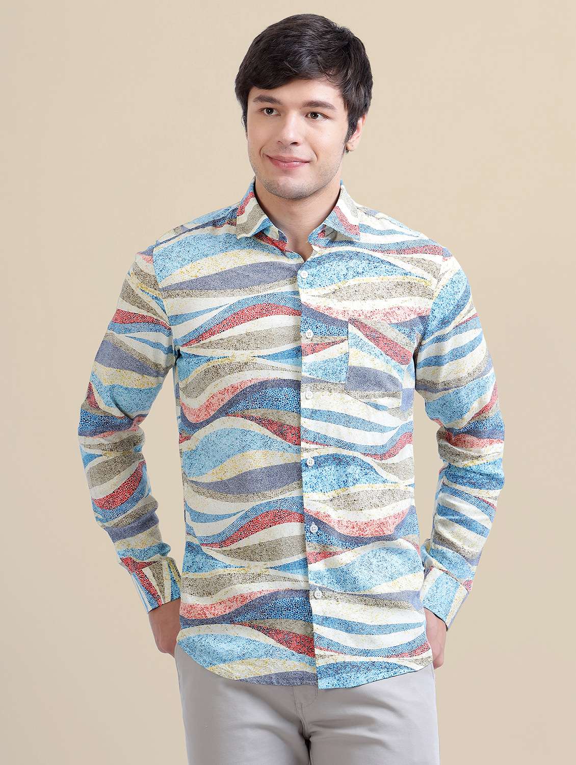 men regular fit printed single pocket casual shirt