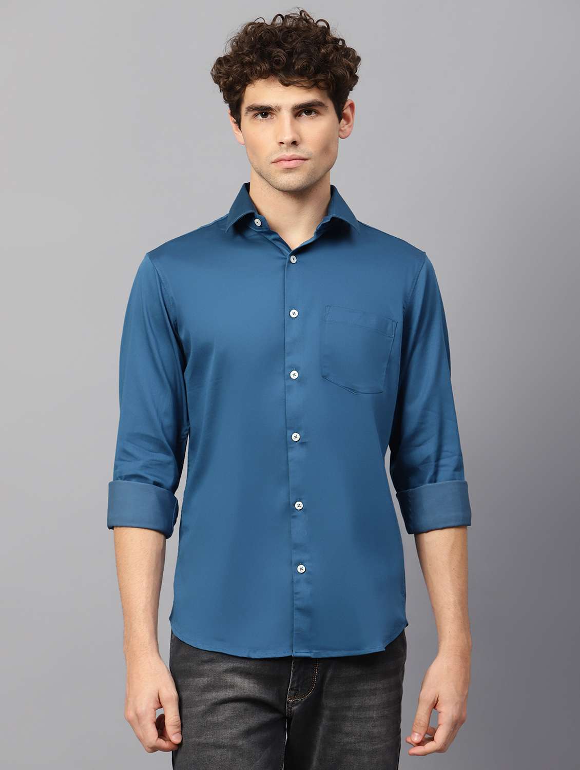 men regular fit plain single pocket casual shirt
