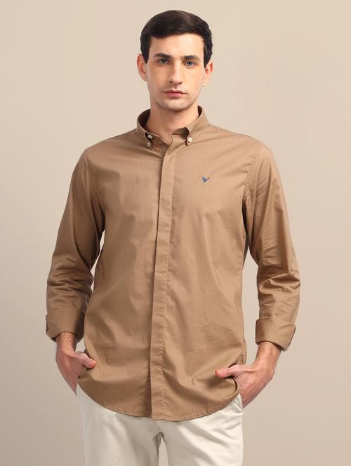 men regular fit plain single pocket casual shirt - 21636410 - Standard Image - 0
