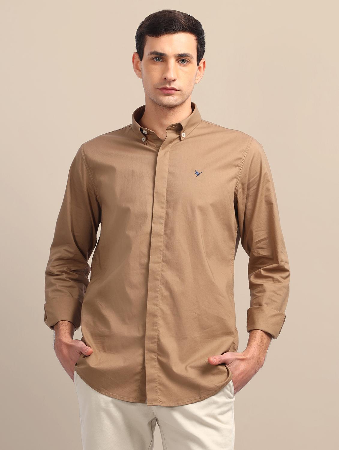 men regular fit plain single pocket casual shirt - 21636410 - Zoom Image - 0