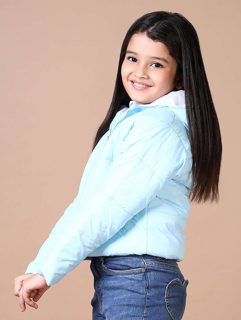 girls solid hooded quilted jacket - 21636449 -  Standard Image - 1