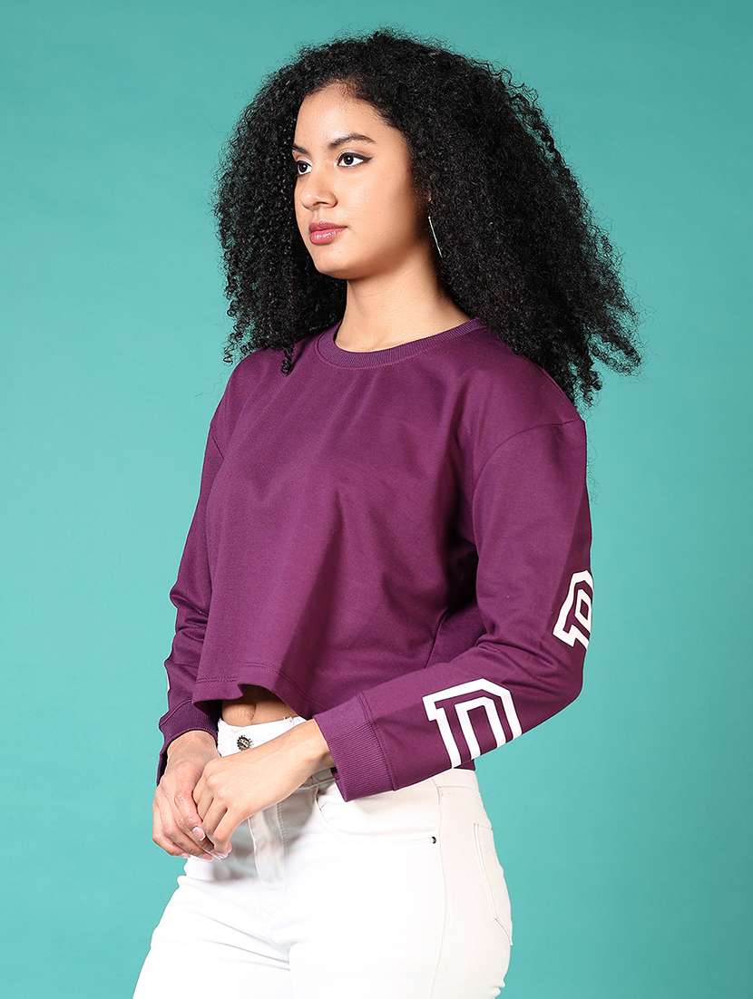women typography long sleeve cropped sweatshirt - 21636455 -  Standard Image - 1