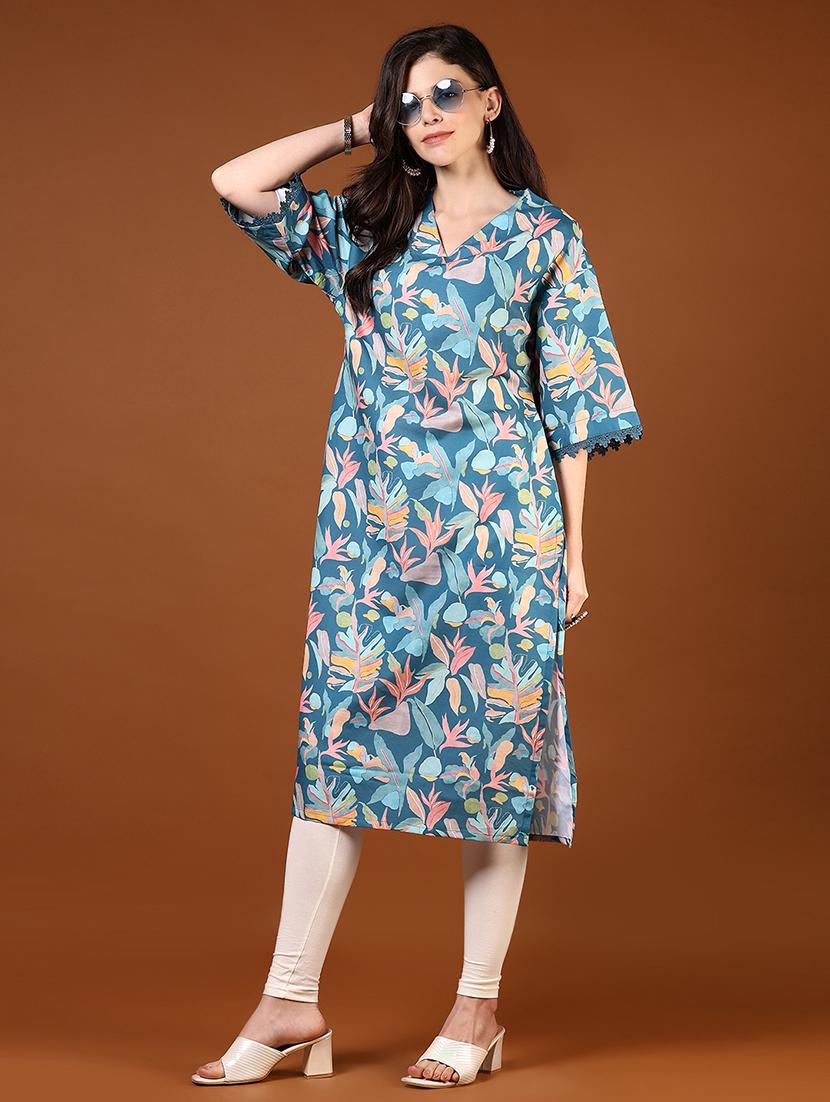 women printed v-neck straight kurta - 21636474 -  Standard Image - 1