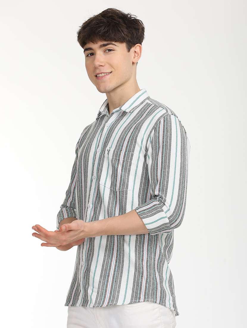 men slim fit striped long sleeve casual shirt - 21636545 -  Standard Image - 1