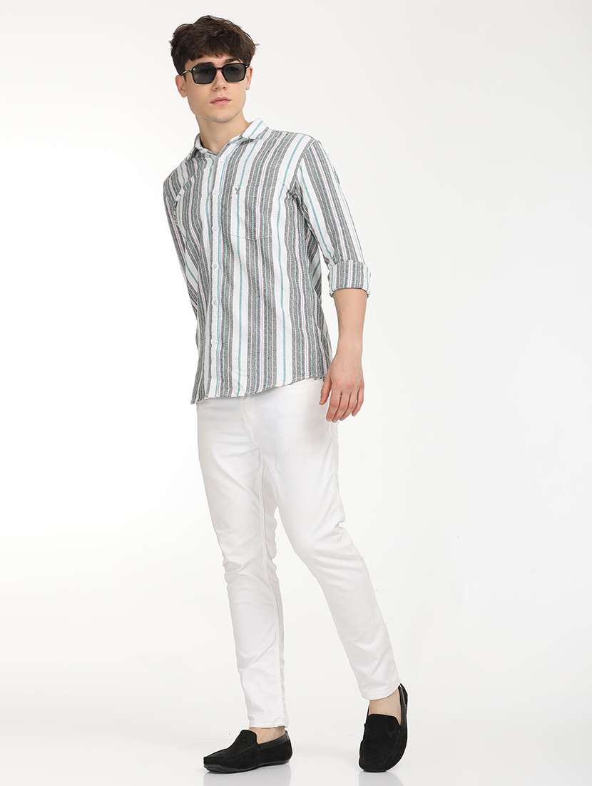 men slim fit striped long sleeve casual shirt - 21636545 -  Standard Image - 4