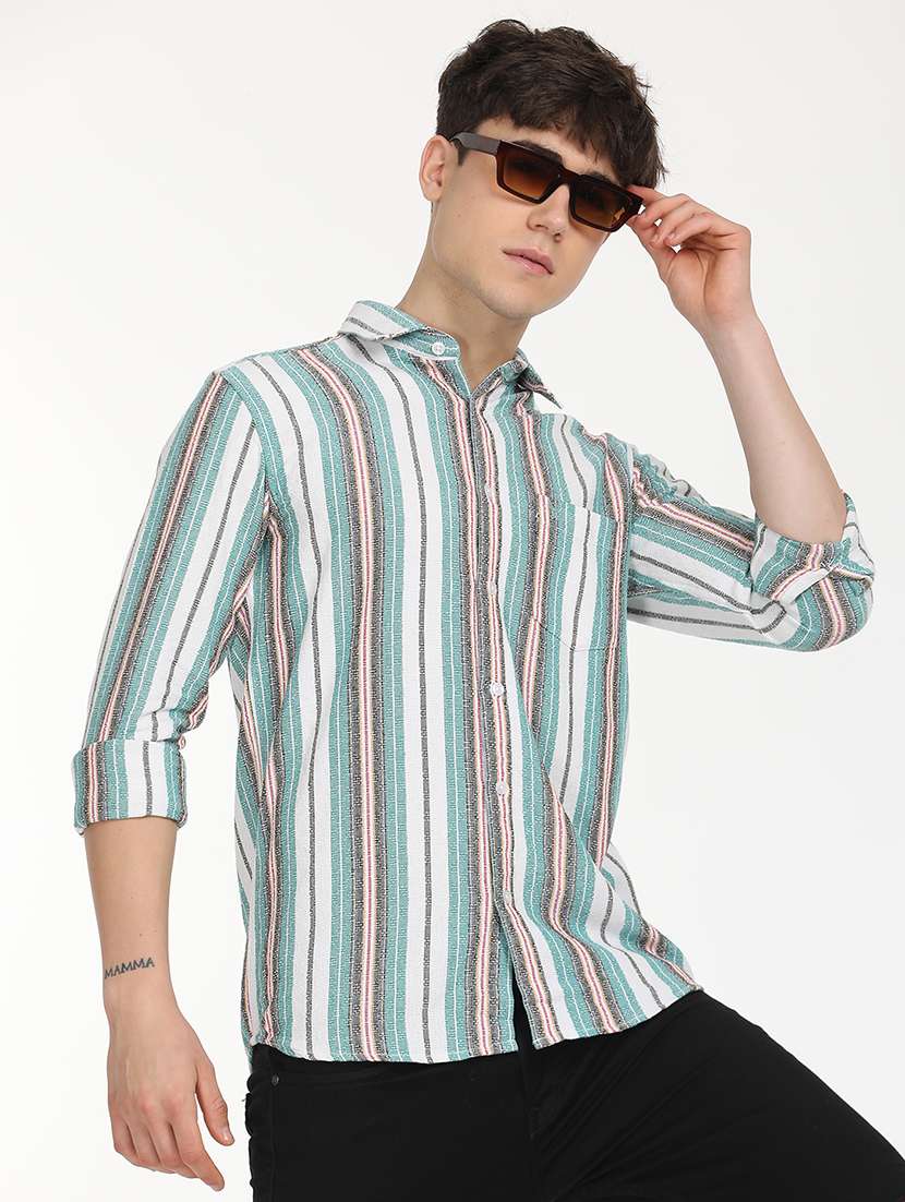 men slim fit striped long sleeve casual shirt - 21636549 -  Standard Image - 1