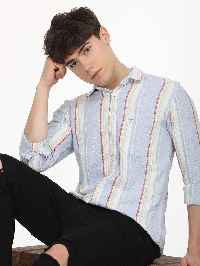 men slim fit striped long sleeve casual shirt - 21636550 -  Standard Image - 1