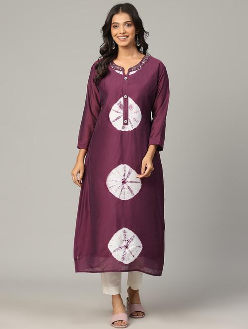 women tie & dye three quarter sleeve a-line kurta - 21636587 - Standard Image - 0