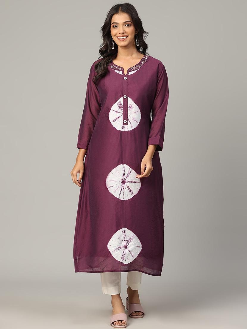 women tie & dye three quarter sleeve a-line kurta - 21636587 - Zoom Image - 0