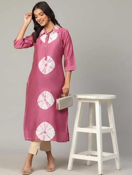 women tie & dye three quarter sleeve a-line kurta - 21636588 - Standard Image - 0