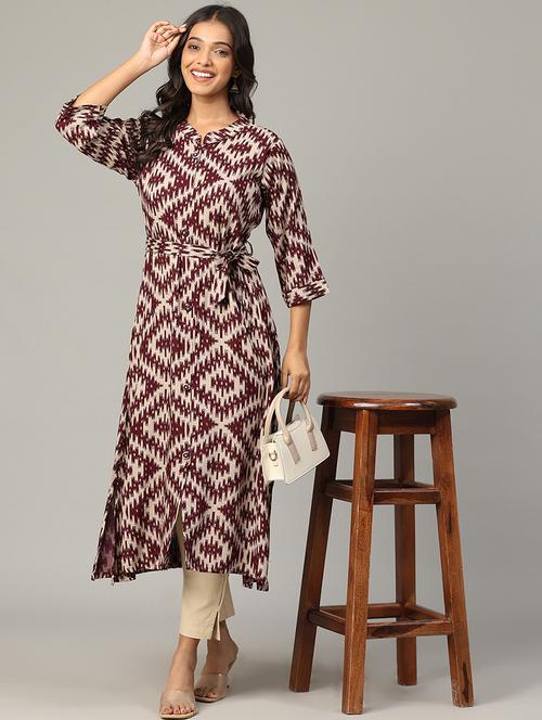women geometric printed three quarter sleeve a-line kurta - 21636593 -  Standard Image - 0