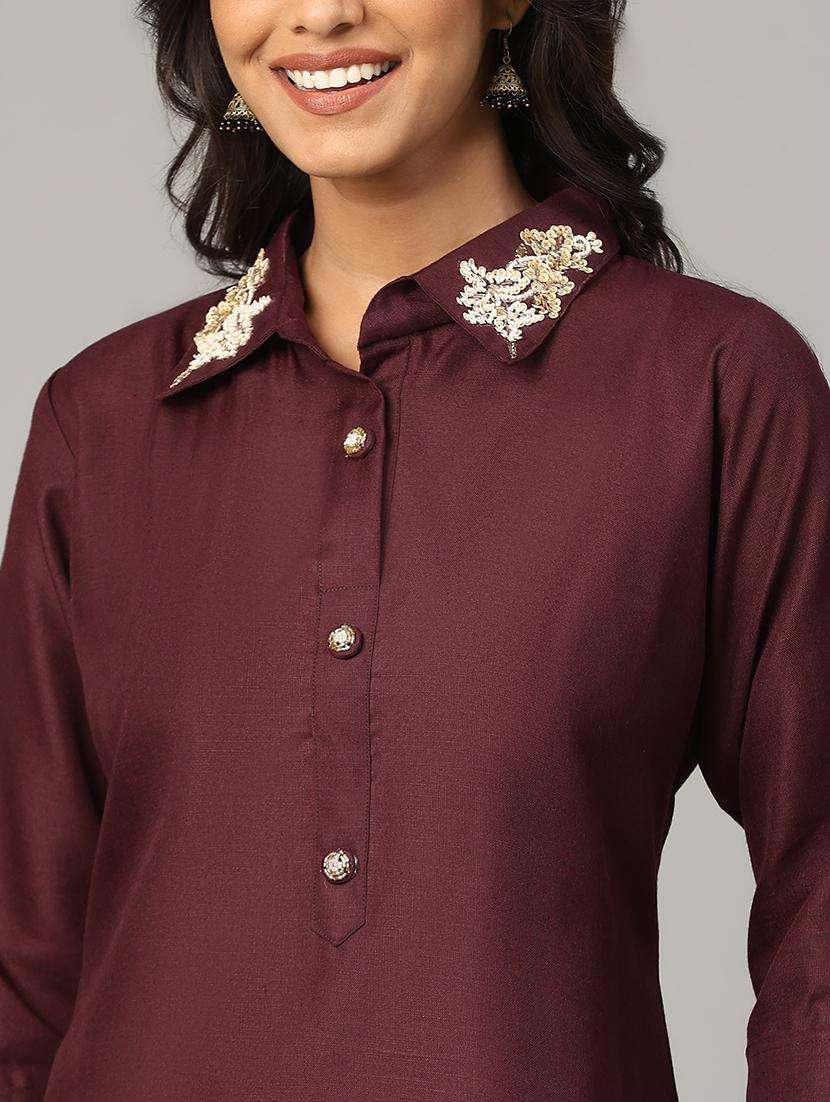 women embroidered three quarter sleeve straight kurta - 21636594 -  Standard Image - 1
