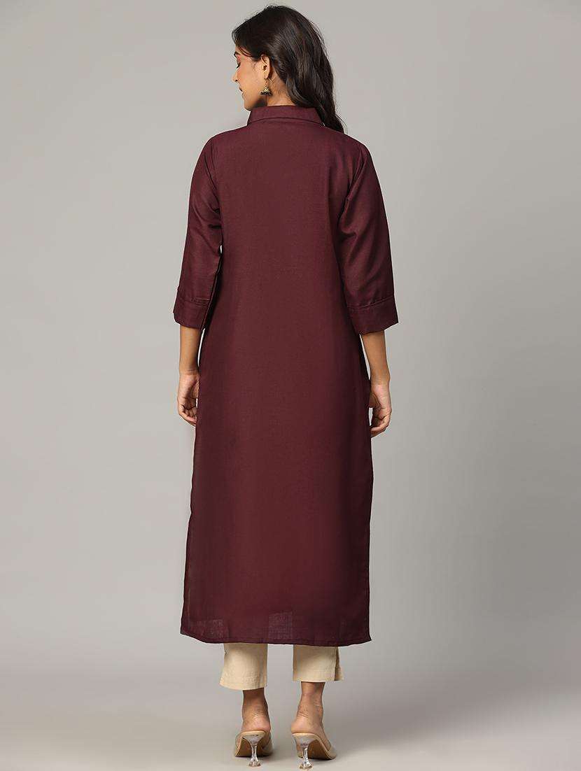 women embroidered three quarter sleeve straight kurta - 21636594 -  Standard Image - 4