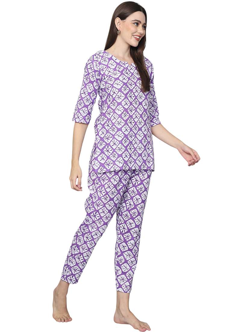 women purple printed nightwear pyjama set - 21636597 -  Standard Image - 1