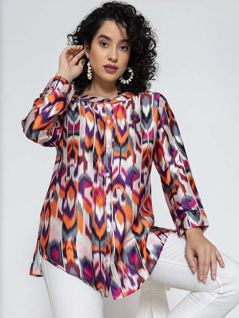 women long sleeves ikat printed regular shirt