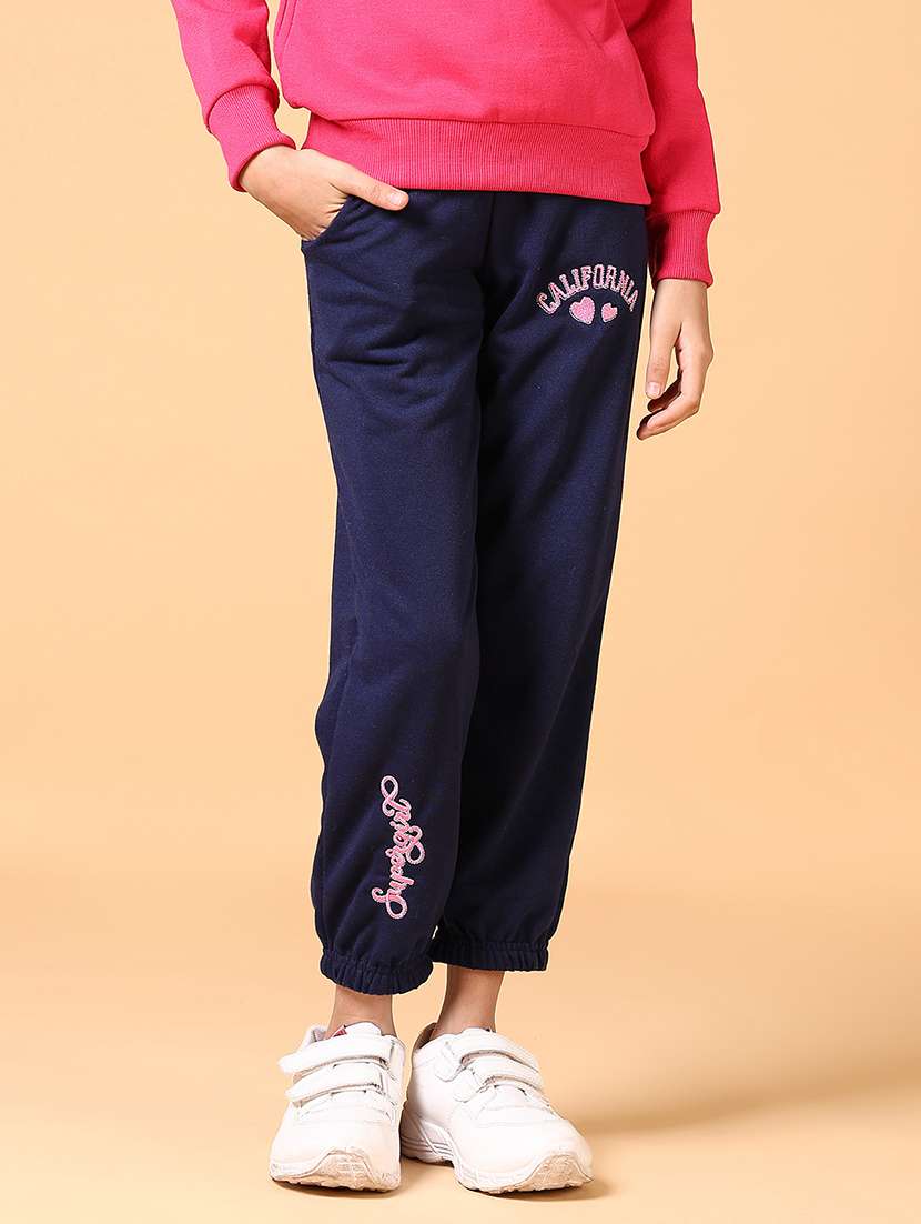 girls navy blue placement print joggers - 21636961 -  Standard Image - 1