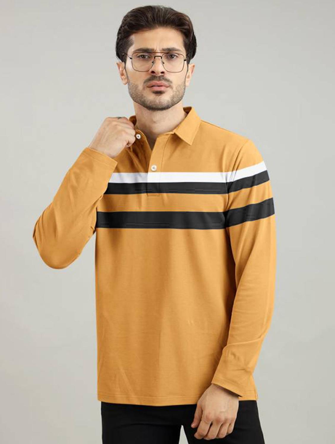 men regular fit striped long sleeve polo t-shirt - 21637683 - Standard Image - 1