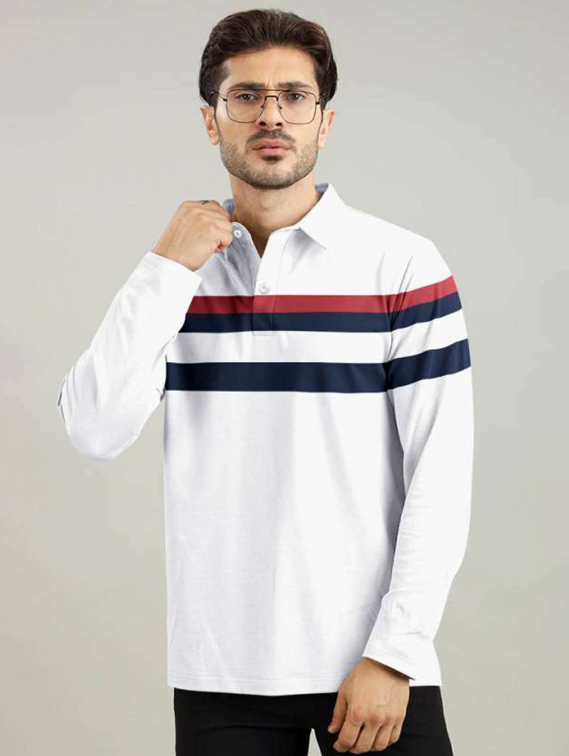 men regular fit striped long sleeve polo t-shirt - 21637687 -  Standard Image - 1