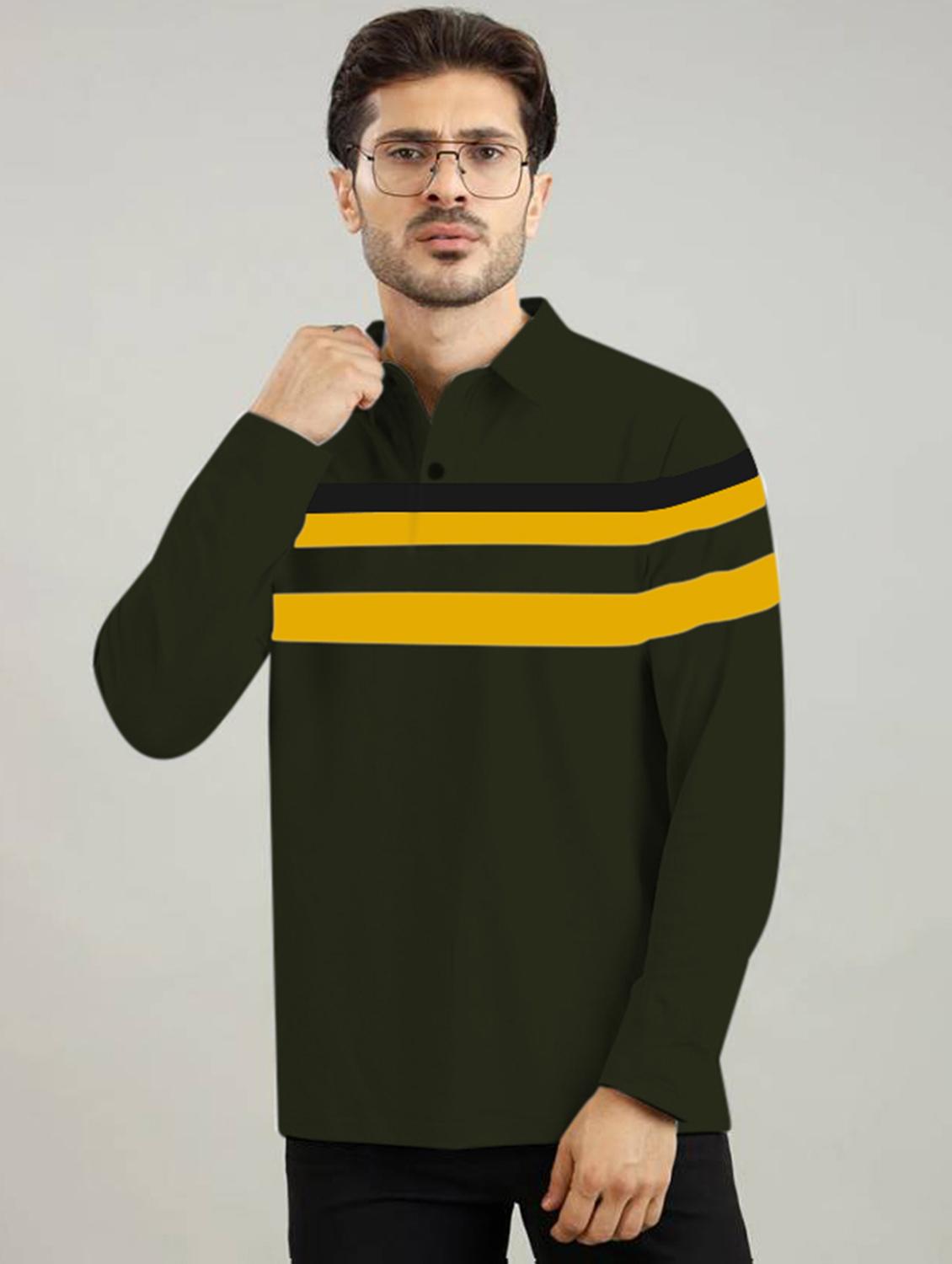 men regular fit striped long sleeve polo t-shirt - 21637688 - Standard Image - 1