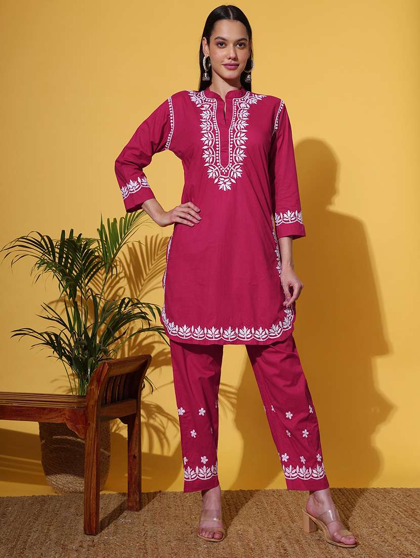 women pink embroidered co-ord sets