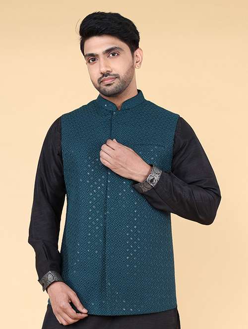 men mandarin neck embroidered nehru jacket - 21638260 -  Standard Image - 0