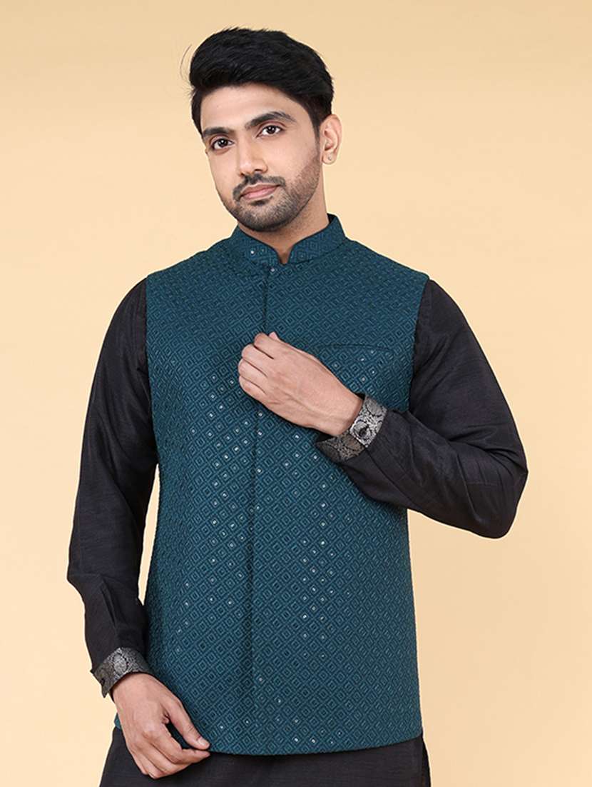 men mandarin neck embroidered nehru jacket - 21638260 -  Zoom Image - 0