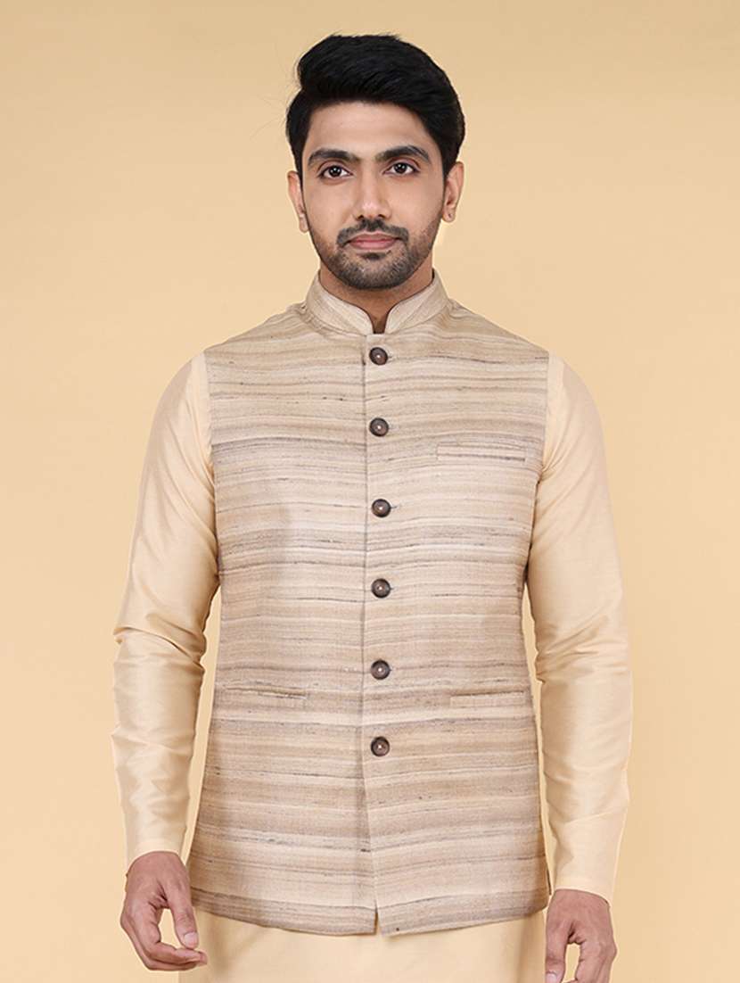 men mandarin neck self design nehru jacket