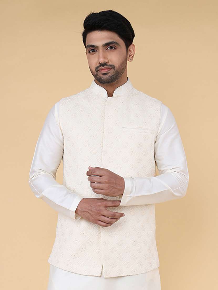 men mandarin neck embroidered nehru jacket
