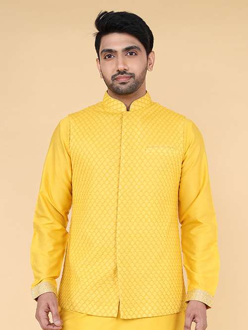 men mandarin neck embroidered nehru jacket - 21638278 - Standard Image - 0