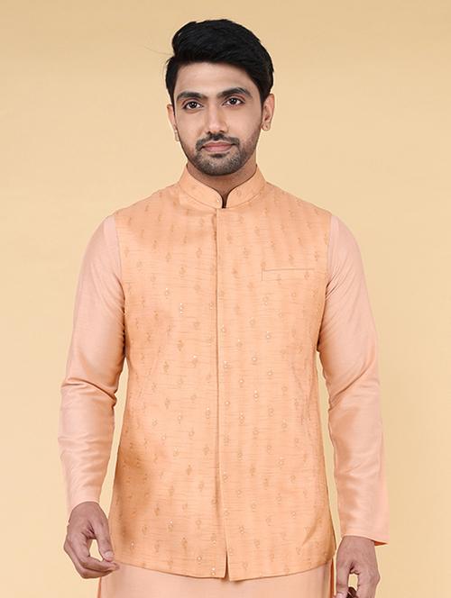 men mandarin neck embroidered nehru jacket - 21638283 - Standard Image - 0