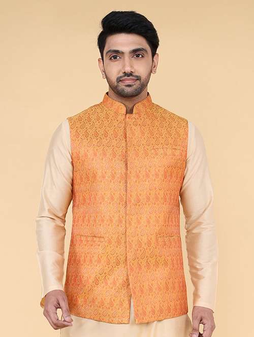 men mandarin neck self design nehru jacket - 21638287 -  Standard Image - 0
