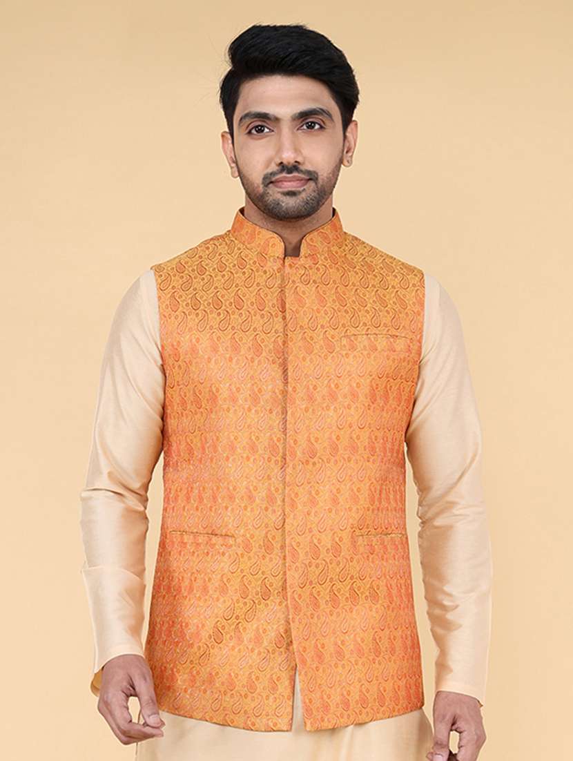 men mandarin neck self design nehru jacket - 21638287 -  Zoom Image - 0