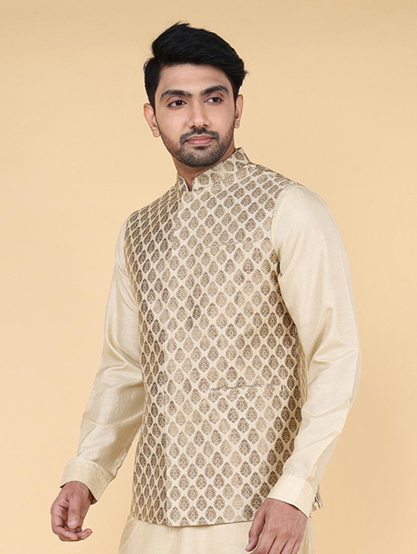 men mandarin neck self design nehru jacket - 21638290 -  Standard Image - 1