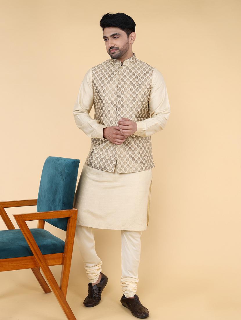 men mandarin neck self design nehru jacket - 21638290 - Standard Image - 4