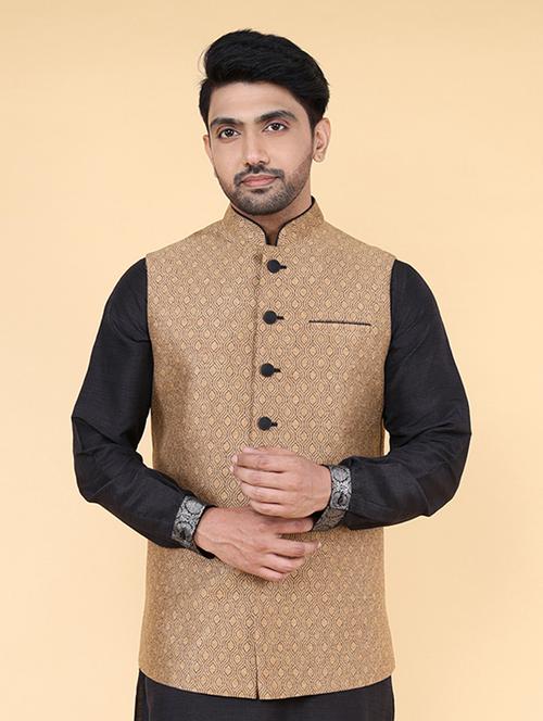 men mandarin neck self design nehru jacket - 21638291 - Standard Image - 0