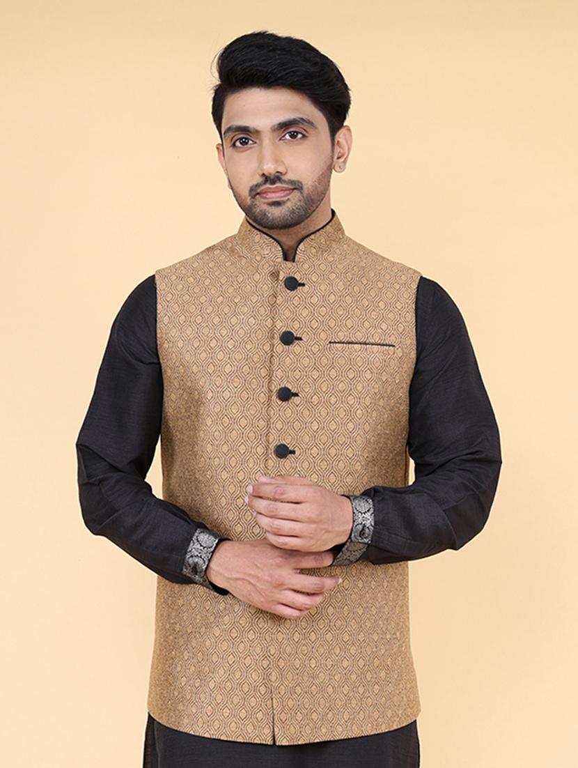 men mandarin neck self design nehru jacket - 21638291 - Zoom Image - 0