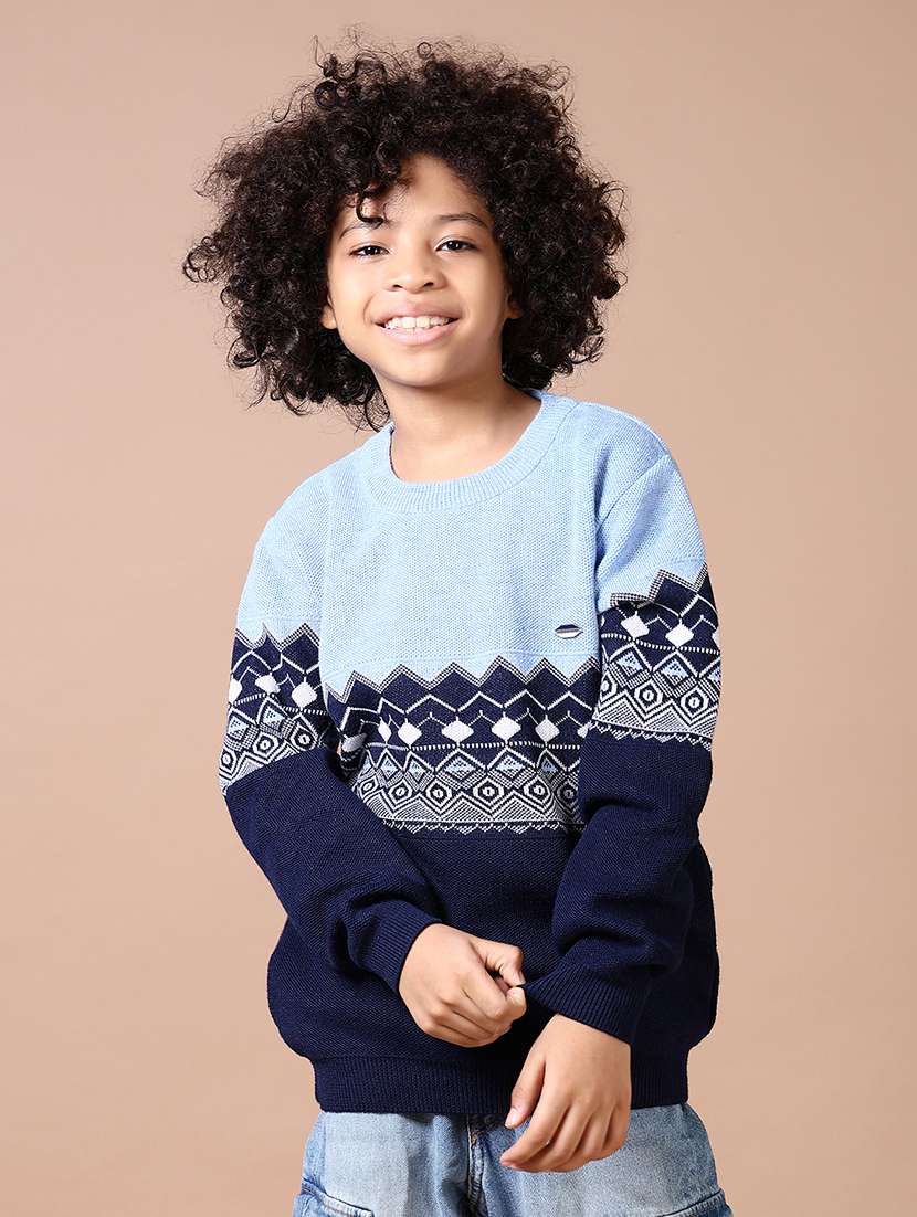 boys self design long sleeve sweater