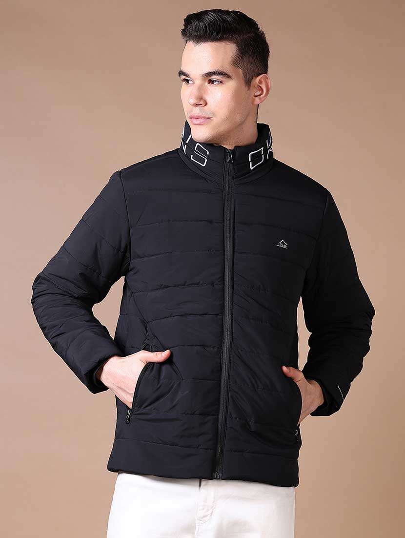 men solid long sleeve puffer jacket