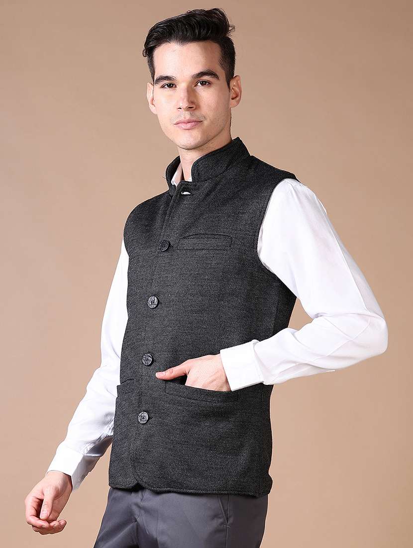men self design sleeveless nehru jacket - 21638371 -  Standard Image - 1
