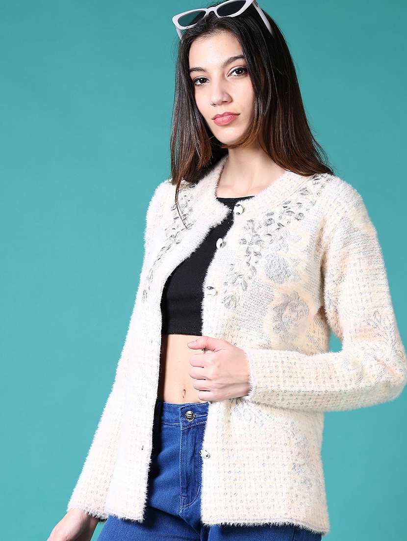 women self design long sleeve cardigan - 21638383 -  Standard Image - 4