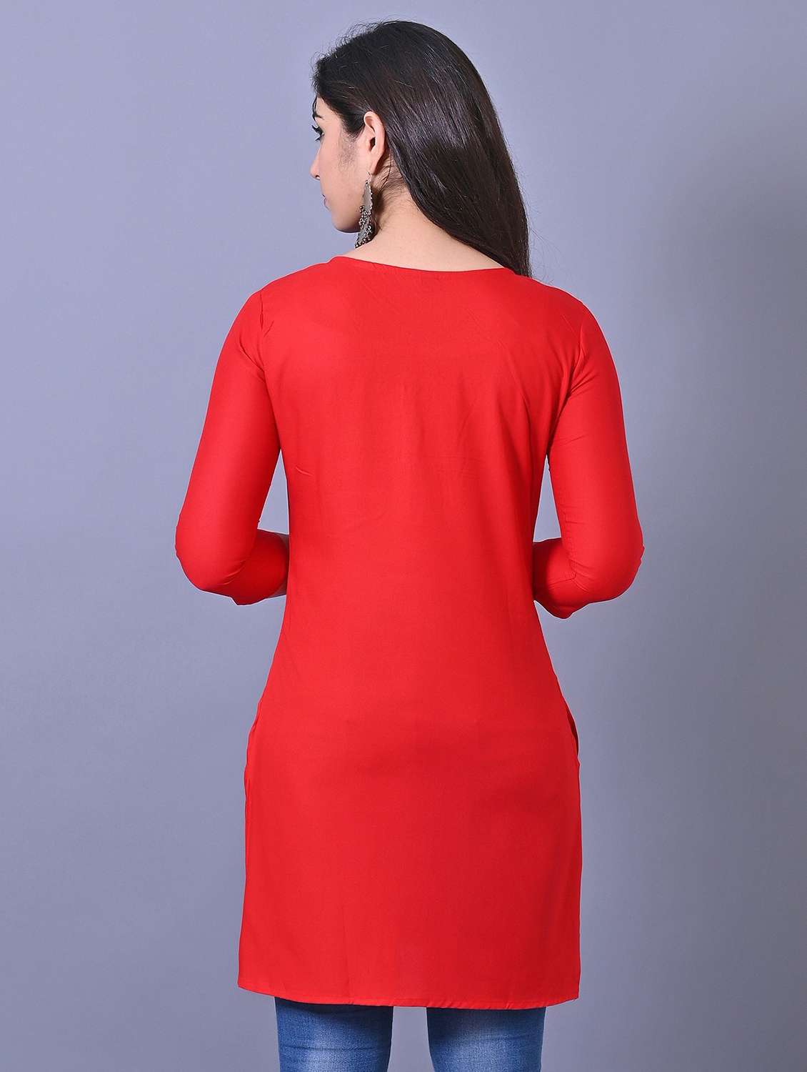 women solid three quarter sleeve side slit tunic - 21638481 - Standard Image - 1