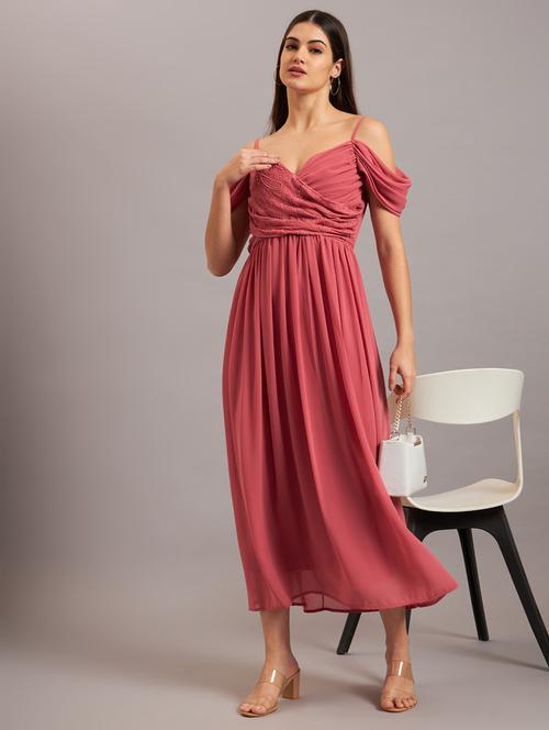 women embroidered georgette fit & flare dress - 21638521 - Standard Image - 0