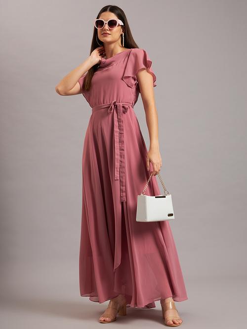 women solid georgette fit & flare dress - 21638522 - Standard Image - 0