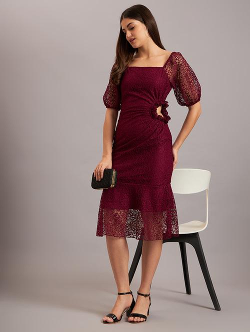 women square neck lace detailed peplum dress - 21638529 - Standard Image - 0