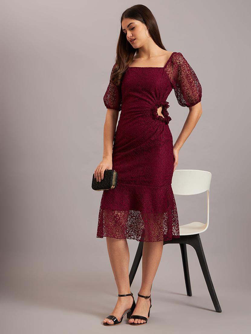 women square neck lace detailed peplum dress - 21638529 - Zoom Image - 0
